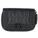  Chanel Boy Chanel 24 номер шт. so- черный овчина раунд Zip футляр для карточек б/у BS99