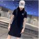  Golf одежда Polo One-piece женский спорт туника Golf One-piece длинный рубашка-поло надеты .. летний ko-te вентиляция . пот короткий рукав темно-синий 