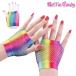  Rainbow градация палец отсутствует сетка перчатка / Short перчатка ( обе рука минут 2 шт. комплект ) перчатки рыба сеть . рука палец нет танцевальный костюм Kids OK