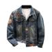  Denim жакет вышивка нашивка джинсовый жакет мужской складывать воротник Work жакет мотоцикл одежда American Casual Vintage способ толстый выдерживающий износ весна осень 
