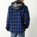 CELINE Celine shirt jacket 2W410994R.07RK men's wool flannel check over shirt Logo with a hood . cotton inside blouson blue × black 
