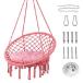 HBlife Hammock Chair, Hanging Swing with Macrame and Cushion, Max 335 Lbs, Pink Hanging Cotton Rope Chair for Indoor, Outdoor, Bedroom, Patio, Yard, D