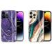 GVIEWIN Bundle - Compatible with iPhone 14 Pro Max Marble Case (Rock Moss/Purple) + iPhone 14 Pro Max Marble Case (Drift Sand/Brown) (2 Items Bundle)