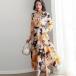  maxi платье ma One-piece длинный женский красивый . длинный One-piece длинный рукав осень One-piece V шея ремень имеется maxi платье A линия 40 плата 50 плата формальный 