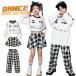  Dance tops .... Kids в клетку юбка выставить девочка мужчина Корея k-pop костюм hip-hop Jazz Dance симпатичный длинный рукав широкий брюки .