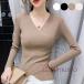  tight knitted knitted cut and sewn asimeto Lee V neck rib knitted sweater tight knitted so- Fit long sleeve stretch lady's dressing up 