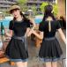  фитнес купальный костюм One-piece body type покрытие женский ученик старшей школы большой студент все в одном накладка имеется юбка большой размер плавание одежда пляж серфинг плавание 