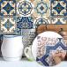 Prior.choice 10 Pcs Blue Vintage Moroccan Self-Adhesive Square Peel and Stick Non-Slip Waterproof Removable PVC Bathroom Kitchen Home Decor Floor Wall