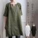  tunic lady's One-piece short sleeves knees height blouse shirt t shirt body type cover simple part shop put on tunic One-piece summer long tops cotton flax 