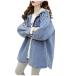 [ M z moa ] outer lady's spring Denim shirt Layered manner long sleeve outer garment feather woven thing casual outdoor indigo blue blue size L