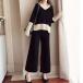  бесплатная доставка две части комплект V шея боковой разрез вязаный tops casual вязаный широкий брюки осень-зима 2 пункт 