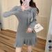  бесплатная доставка модный лента имеется Mini One-piece плиссировать оборка осень-зима One-piece взрослый femi человек колени сверху длина платье 
