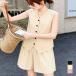  бесплатная доставка linen Like выставить безрукавка tops V шея лучший весна лето комплект choki одноцветный модный верх и низ 