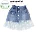  Denim юбка мини длина юбка ребенок одежда девочка Denim юбка переключатель цветочный принт гонки кромка талия резина женщина . Kids ребенок посещение детского сада посещение школы уход за детьми . выход надеты 