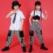  Kids танцевальный костюм в клетку выставить hip-hop проверка брюки-карго Корея симпатичный чёрный белый t рубашка .... stage костюм тренировка надеты 