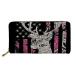 FANCOSAN Pink Wallets for Women Girls American Flag Deer Hunting Clutch Card Holders with Zipper,Fashion Money Bags Organizer Purse PU Leather̵