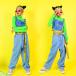  флуоресценция цвет рубашка Parker Jazz Dance Kids танцевальный костюм hip-hop верх и низ выставить Denim брюки шаровары HIPHOP постановка одежда длинный рукав 