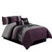 Chezmoi Collection Napa 7-Piece Luxury Leaves Scroll Embroidery Bedding Comforter Set (Queen, Purple/Black/Gray)¹͢