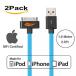2 in 1 PC [Apple MFI Certified] 2Pack Yellowknife 3.3ft1m Noodle Flat 30Pin to USB Data Sync Charger Cable Charging Cord for Apple for iPhone 4s 4