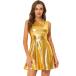 uxcell Allegra K металлик flair One-piece Mini платье безрукавка круглый вырез высокий талия женский Gold S