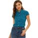 uxcell Allegra K полька-дот tops рубашка короткий рукав Vintage casual женский elegant blue XL