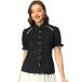 uxcell Allegra K круг воротник блуза кнопка down рубашка Vintage Contrast отделка пуховка короткий рукав женский черный M