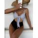  женский купальный костюм One-piece лето. полоса cut наружный узел передний One-piece купальный костюм 