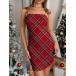  lady's dress Hori te- red check body navy blue Cami One-piece, Christmas present, summer. clothes 