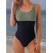  женский купальный костюм One-piece одноцветный лоскутное шитье Contrast оборка отделка bake-shon One-piece купальный костюм женский 