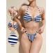  женский купальный костюм бикини комплект темно-синий голубой . белый. полоса автомобиль - кольцо металл кольцо elegant простой bake-shon Be 