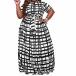 ̲IyMoo Plus Size 2pcs Solid Color Women Suits Wrapped Crop Top + Long Skirt Set Party Club Maxi Dress 189 Black X-Large¹͢