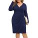 ̲Nemidor Womens Plus Size Long Sleeve Ruched Wrap Dress Casual Bodycon Midi Work Dress NEM324(26,Navy)¹͢