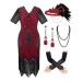 ̲SWEETV Women's Flapper Dresses 1920s Fringed Sequin Great Gatsby Dress with 20s Accessories -Roaring 20s Costumes Red Medium¹͢