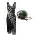 ̲SWEETV 1920s Vintage Peacock Flapper Dresses Sequin Fringed Gatsby Dress with Headband Black X-Large¹͢