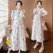  материнство One-piece короткий рукав длинный женский лето цветочный принт One-piece вырез лодочкой лето One-piece flair производство передний послеродовой ...30 плата 40 плата белый платье беременность .. Asian 