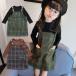 スカート ロンT 女の子 キッズ セットアップ サロペット ボーダー グリーン ブラウン 韓国子供服 メール便送料無料