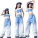 Dance tops брюки белый голубой tops Denim брюки Kids танцевальный костюм верх и низ в комплекте Корея jazz k-pop casual девочка симпатичный 