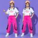  Dance tops брюки танцевальный костюм hip-hop ребенок одежда 2 позиций комплект симпатичный kpop Корея идол розовый флуоресценция цвет одиночный товар заметный neon цвет ....