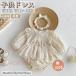  детская одежда девочка Kids детский комбинезон One-piece корпус костюм длинный рукав ребенок платье головная повязка имеется chu-ru юбка симпатичный цветочный принт 100 день праздника формальный 