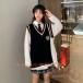  школьный жилет женщина вязаный лучший V шея одноцветный KNK( АО ) форма лучший ученик старшей школы / ученик неполной средней школы . большой размер . брать . распределение цвета симпатичный Layered посещение школы .