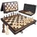 ELONGDI Magnetic Wooden Chess Set for Adults Kids,15" Folding Chess Board w