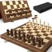 Premium Natural Walnut 15" Magnetic Wooden Folding Chess &amp; Checkers Set- 2