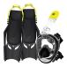 BODY GLOVE - Free Breathing Snorkel Full FACE MASK Set-with FINS-Travel Bag