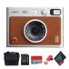 FUJIFILM INSTAX MINI EVO Hybrid Instant Camera (Brown) Bundle with 32GB Memory Card + Camera Case + USB Card Reader, SD/microSD + Microfiber Cleaning