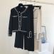  вязаный выставить женский осень-зима длинный рукав вязаный кардиган чёрный широкий брюки верх и низ в комплекте стиль взрослый надеты .. casual ходить на работу 