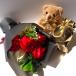 お祝い ソープフラワー プレゼントベアー セット ぬいぐるみ 結婚式 出産祝い 誕生日 記念日 ギフト (レッド 茶)