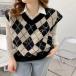  вязаный лучший женский свитер лучший осень-зима v шея tops простой большой размер без рукавов тянуть over в клетку безрукавка симпатичный модный 