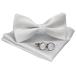 [JEMYGINS] одноцветный бабочка галстук . pocket square запонки кнопка имеется мужской белый 2