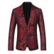 YFFUSHI Mens Stylish One Button Red Floral Printed Jacket Slim Fit Pic