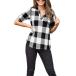 LACOZY Women Casual V Neck T Shirts Loose 3/4 Sleeve Plaid Flannel Shi